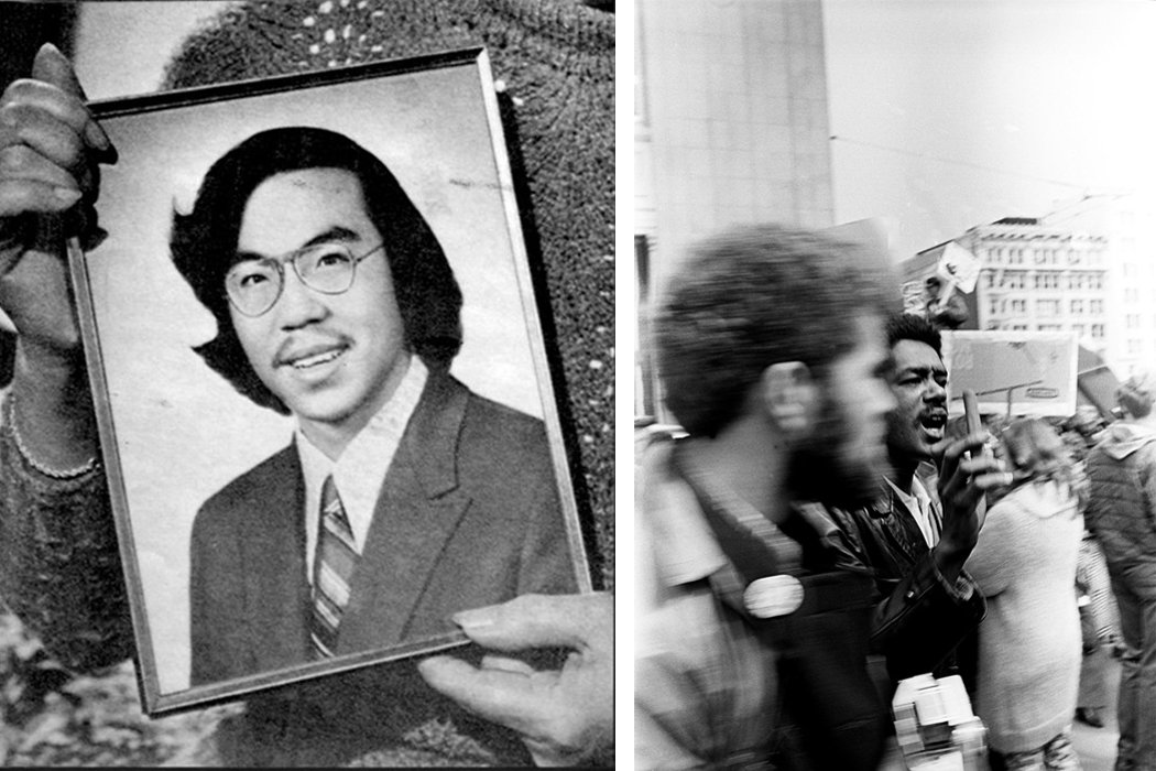 华裔青年陈果仁（左）；1967年4月15日，在旧金山反越战的第一次和平游行中，黑豹党联合创始人和主席巴比·希尔通过卖毛泽东“红宝书”的方式筹集资金。