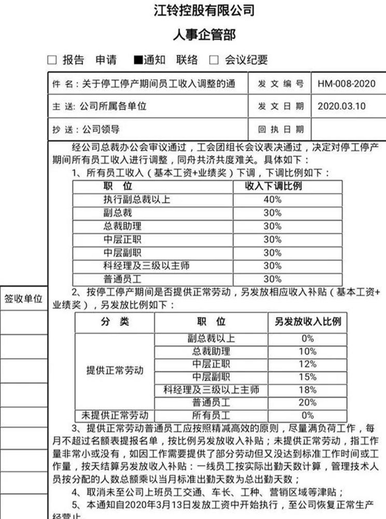 江铃汽车内部文件曝光。(快科技网站)